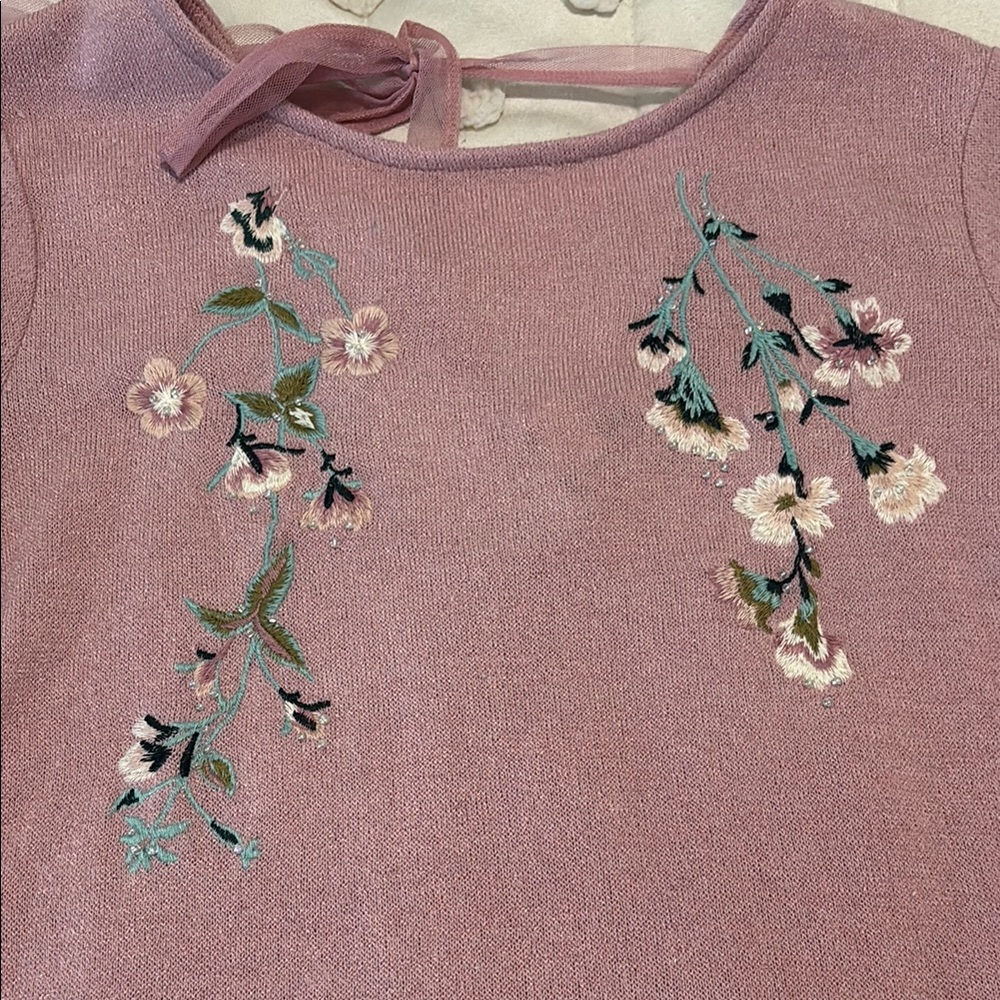 Pink Floral Embroidered Ruffle Top - Picture 2 of 6